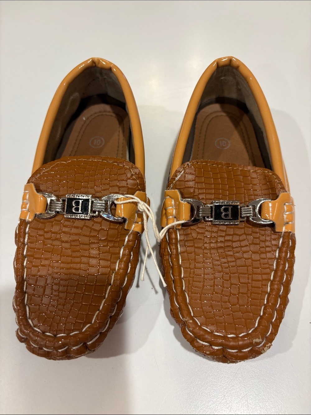 Brown Faux Leather-Texture Children’s Loafers